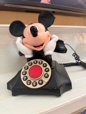 Disney Black and White Mickey Mouse Retro Phone with Red Dial